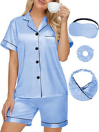 DOLOS Silk Satin Pajama Set for Women Short/Long Sleeve 2-Piece Silky Pajamas for Women Button Down Pjs Sleepwear Loungewear