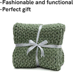 YnM Velvet Knitted Weighted Blanket, Hand Made Chunky Knit Weighted Throw for Sleep, Stress or Home Décor, Rest and Relax in Style Weighted Blankets (Avocado Green, 50''x60'' 10lbs)