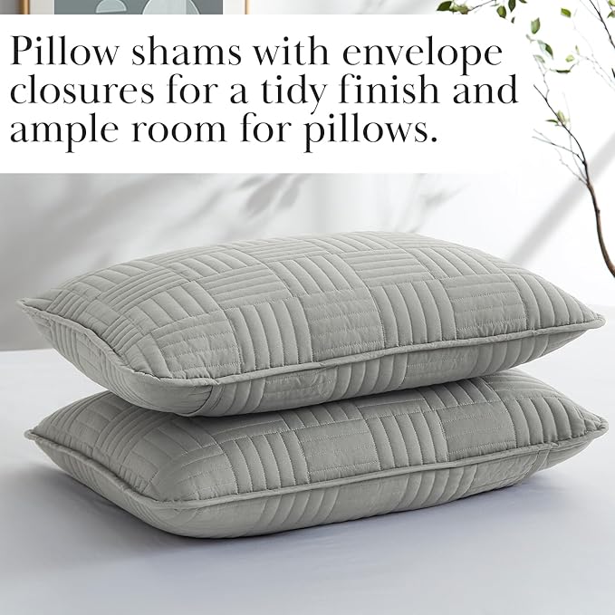 Southshore Fine Living, Inc. Oversized Quilt Bedding Set Lightweight, Prewash Fabric Soft Coverlet Twin Bedspread 2-Piece with One Matching sham (68 in Wide x 98 in Long), Twin/XL, Grid Grey