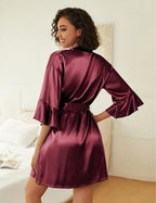 Ekouaer Women's Silk Robe Set V-neck 2 Piece Bridal Party Robes and Satin Bathrobe Set with Pockets