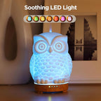 Owl Ceramic Aromatherapy Diffuser INRORANS 160ml Stone ultrasonic Cool Mist Scent Essential Oil Diffuser Humidifier with Intermittent Mist & LED 7 Colors Changing Night Light for Bedroom Office Home