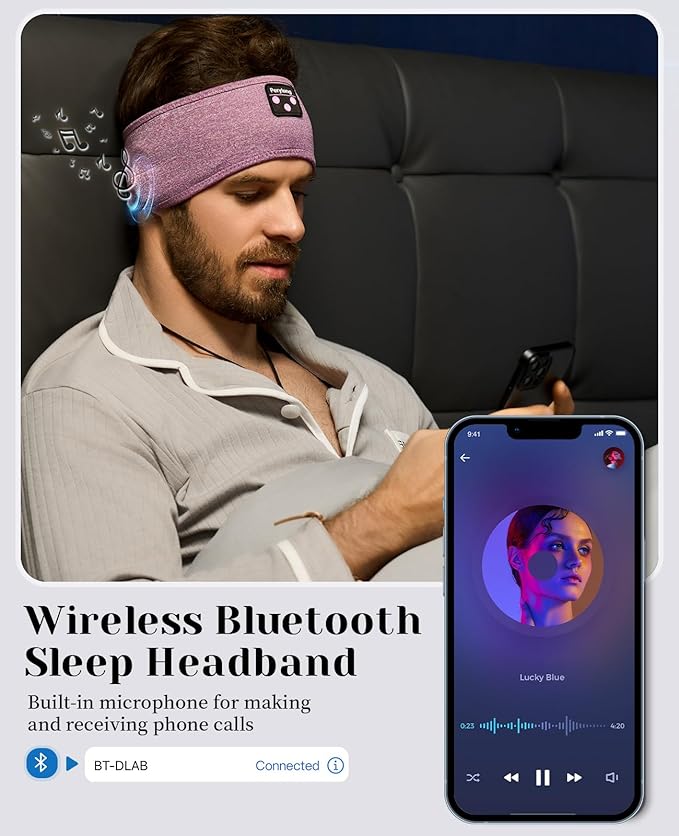 Sleep Headphones Bluetooth 5.4 Headband, Sleeping Headphones for Side Sleepers, Over-Ear Headphones with Built-in Stereo Speakers, Soft Sports Headband Music Earphones for Workout Running Air