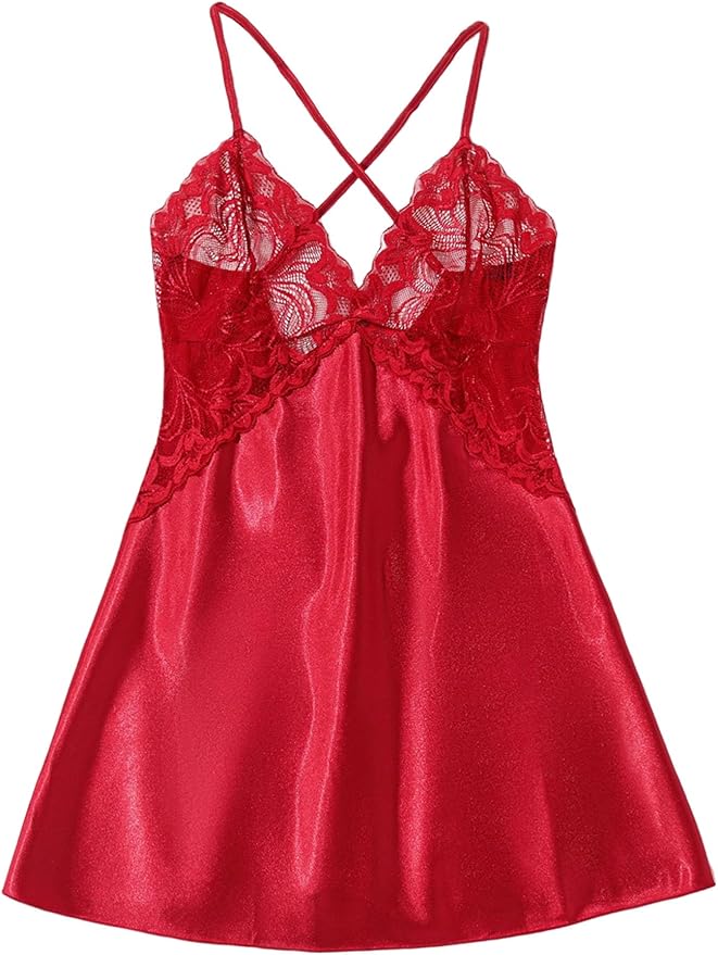 Avidlove Women Lingerie V Neck Sexy Nightwear Satin Sleepwear Lace Chemise Mini Babydoll Nightgown