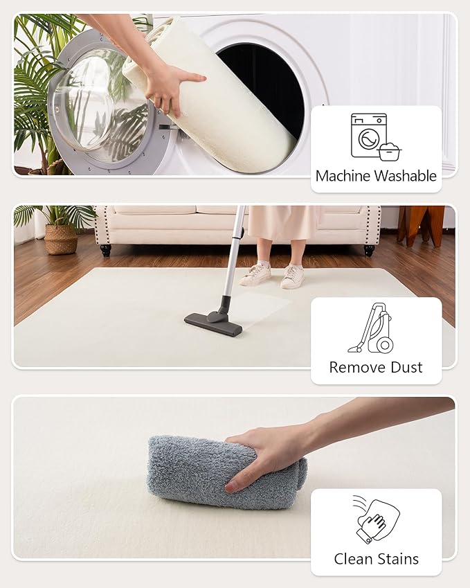 Andecor Shag Runner Rug for Bedroom Living Room, 2x6 Cream White Washable Fluffy Hallway Runner Area Rugs for Kitchen Boys Girls Kids Room Home Decorations Carpet