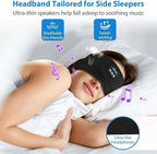 Adjustable Headband Headphones, Sleeping Headphones with Ultra-Thin Speakers, Wireless Headband for Side Sleepers, Yoga, Running, Workout, Travel-Black