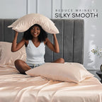 MR&HM Satin Bed Sheets, California King Size Sheets Set, 4 Pcs Silky Bedding Set with 15 Inches Deep Pocket for Mattress (California King, Champagne)