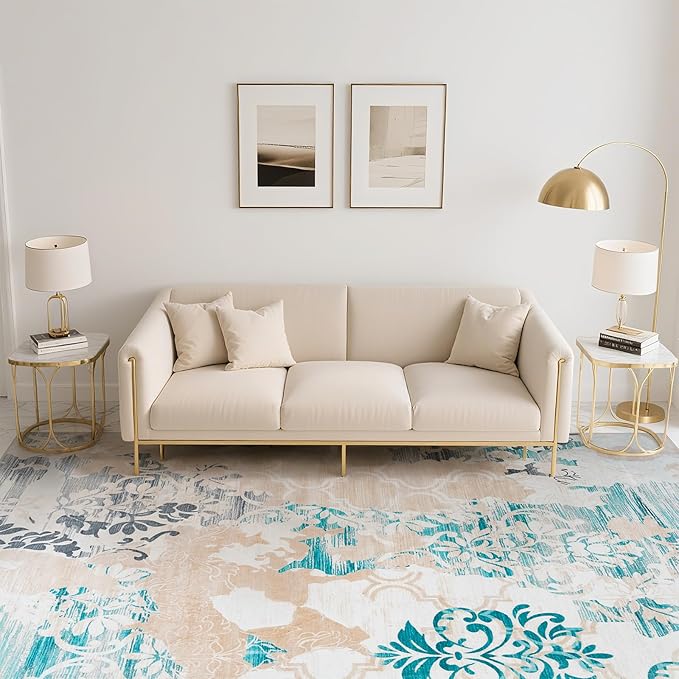 CRYPTOLITE Abstract Area Rug 5x7 Washable Rug with Non-Slip Backing Low Pile Area Rug Area Rugs for Living Room, Bedroom, Dining Room, Beige
