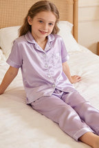 Hupohoi Unisex Girls Boys Kids Pajama Sets Button Down Satin Sleepwear Nighty 3PCS Silky Lounge Sets Nightwear