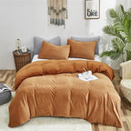 Luxlovery Pumpkin Velvet Comforter Set Full Rust Flannel Bedding Comforter Set Full Size Terracotta Warm Thick Winter Blanket Quilts Dusty Burnt Orange 3 Piece Bedding Set for Women Men