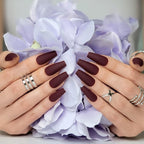 Hypnaughty 24 Pcs Maroon Xtreme Red Matte Coffin Press on Nails with Glue Medium Long Fake Nails Full Cover (Maroon Xtreme)