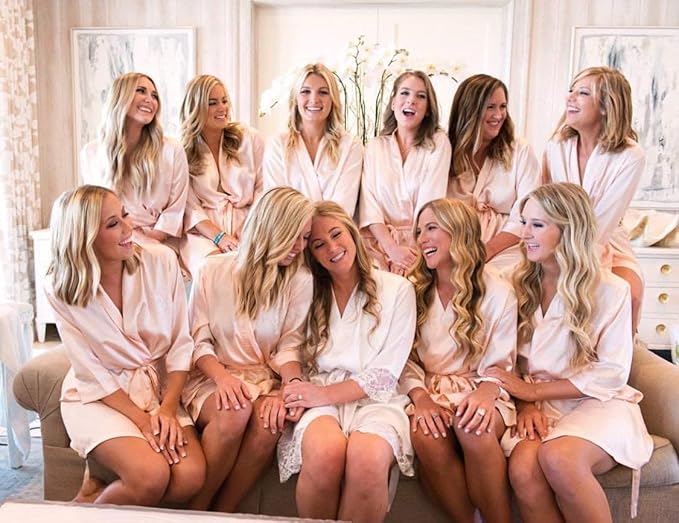 Vlazom Womens Kimono Robes Dressing Gown Satin Bathrobe Nightdress Short Style Bridal Robe