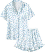 Umeyda Girls & Women Satin Pajamas Set Button Down 2 Piece Silk Pjs Shorts Set Ruffle Sleepwear, 5 Years-Women L