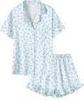 Umeyda Girls & Women Satin Pajamas Set Button Down 2 Piece Silk Pjs Shorts Set Ruffle Sleepwear, 5 Years-Women L