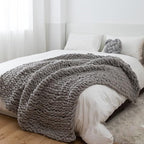 Hand Knit Throw Blanket 39x47 Warm Chunky Knit Bed Throw Soft Chenille Blanket for Sofa Couch Cozy Room Decor Grey