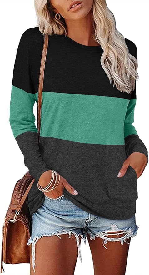 Magritta Women's Long Sleeve Leopard Color Block Tunic Comfy Crewneck T Shirt Tops Black XL