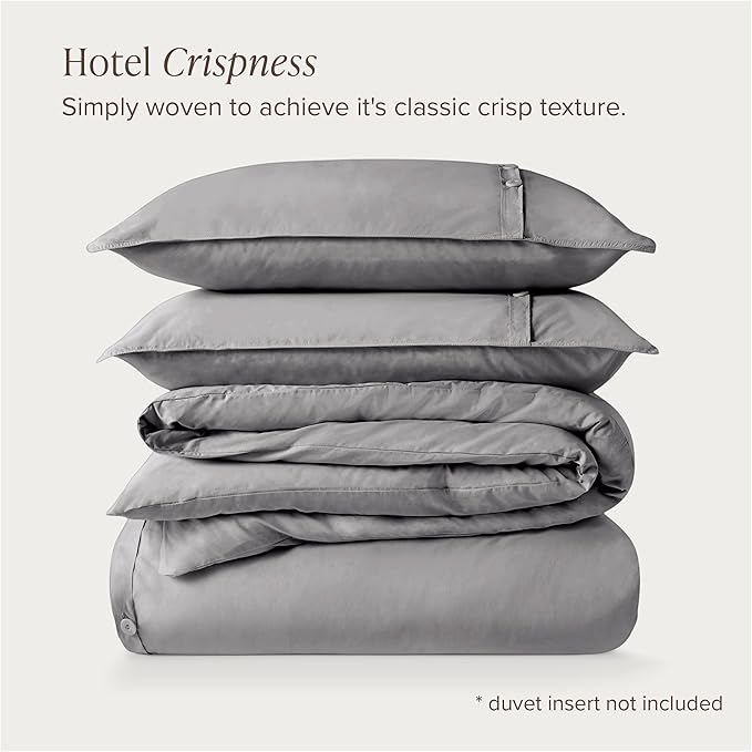 Bare Home 100% Organic Cotton King Duvet Cover Set - Crisp Percale Weave - Lightweight & Breathable - Cooling Duvet Cover Set (King, Light Grey)