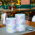 Cute Cartoon Moon Star Purple Peach Decorative Flickering Battery Operated led flameless Candles Electronic Lights unscented with Timer for Dinner Window Battery Powered