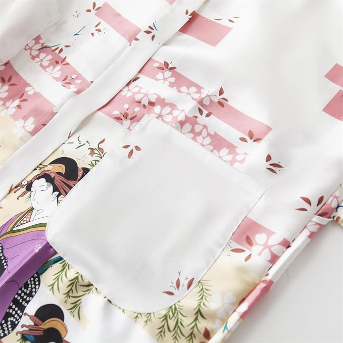 Valennia Women Long Silky Bathrobe Satin Kimono Robe Floral Printed Dressing Gown Sleepwear