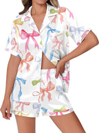 Ekouaer Womens Silk Satin Pajamas Set Animals Print Pjs Button Down Short Sleeve Lounge Set 2 Piece Sleepwear