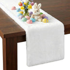 duduta White Faux Fur Table Runner 60 inches Long, Fluffy Dresser Runner Covers Coffee Table Runner Spring Easter Decor