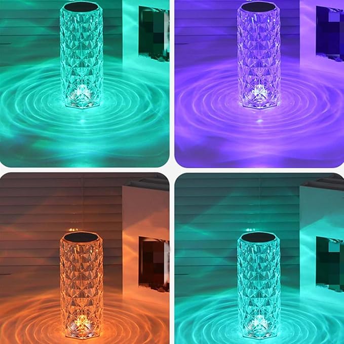Can Switch 16 Colors Artificial Crystal Table Lamp, RGB Color Changing Rose Diamond Design with Remote Control USB Charging Touch Sensor Ambient Lighting for Living Room Party (16 Colors-Large)