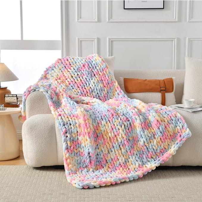 Ultra Soft Chunky Knit Throw Blanket 50x60 Hand Knitted Warm Chenille Throw Blanket, Home Decor Soft Thick Yarn Cable Knit Blanket Breathable Fleece Banket Christmas for Couch Bed Sofa Best GIF