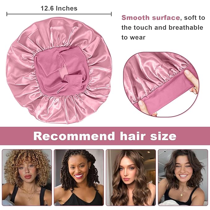 6Pcs Satin Bonnet Silk Bonnet, Hair Bonnet for Sleeping, Elastic Wide Band Silk Sleep Cap, Soft and Breathable