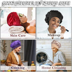 4Pcs Satin Bonnet Silk Bonnet, Hair Bonnet for Sleeping, Elastic Wide Band Sleep Cap, Soft and Breathable Silk Hair Wrap for Sleeping (Black Purple Rose Leopard)