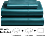 Pure Bedding Satin Sheets Twin [3-Piece, Teal] Hotel Luxury Silky Bed Sheets - Extra Soft 1800 Microfiber Sheet Set, Wrinkle, Fade, Deep Pocket Fitted Sheet, Flat Sheet, Pillow Cases