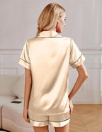 Ekouaer 2 Pack Pajama Sets for Women Silk Satin Pj Short Sleeve Button Down Sleepwear Top and Shorts Summer Lounge Set S-XXL