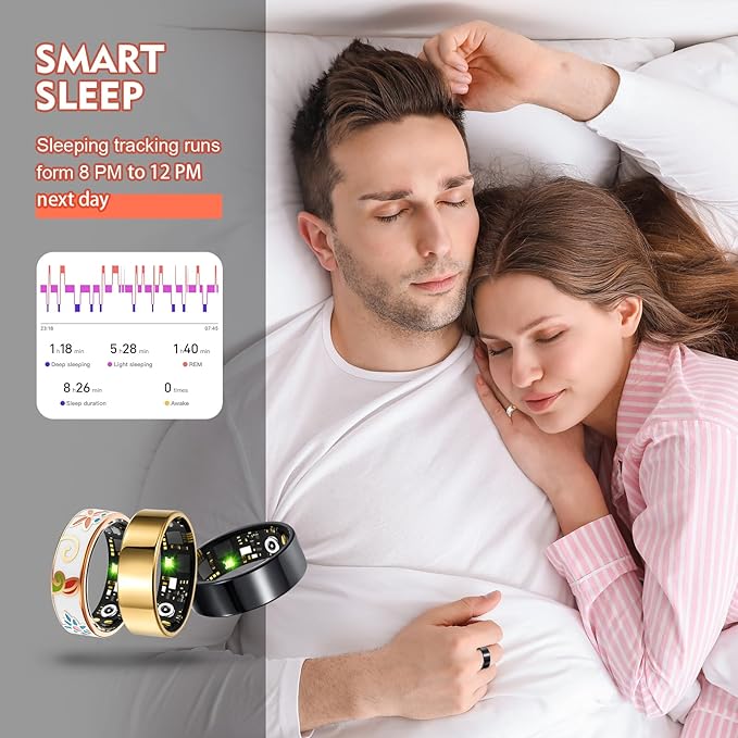 Smart Ring Health Tracker for Women Men, Sleep Tracker with Heart Rate,SpO₂,Blood Pressure, Fitness Ring for Activity Monitoring, No Subscription, Step Tracker Ring for ios&Android (Gold, #13)