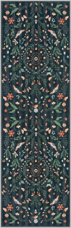 Lahome Insect Botanical 2'6"x8 Washable Black Hallway Runner Rug,Kitchen Runner Rugs Non Skid Bathroom Carpet Runners,Soft Non-Slip Indoor Rug Runners for Entryway Laundry Bedroom(Black,2'6"x8)