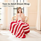 L'AGRATY Chunky Knit Blanket Throw - Soft Chunky Throw Blanket 30x40: 100% Hand Kintted Chenile Crochet Throw Blanket for Couch - Large Cable Knit Chunky Blanket for Home Decor(Red and White)