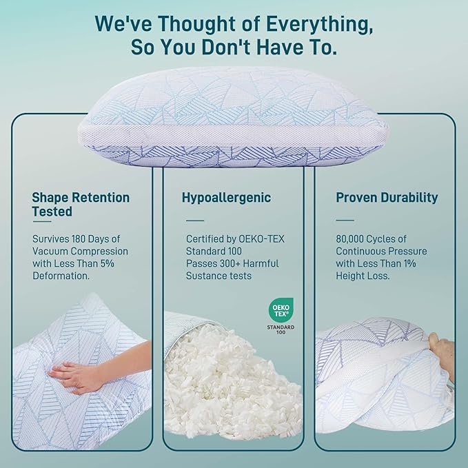 Sylvaris Shredded Memory Foam Cooling Soft Bamboo Viscose Pillow King Size, Adjustable Hypoallergenic Hotel Quality Bed Pillow for Side, Stomach or Back SleeperSleeper, Oeko-TEX Certified