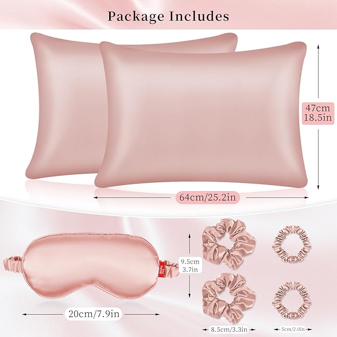 my novel things Satin Pillowcase Gift Set with Silk Satin Sleep Mask 4 Scrunchies, 2Pack Standard Size Pillow Cases Luxury Sleeping for Women Wife Birthday Valentines Day Wedding Gifts for Girlfriend