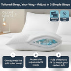 Olive + Crate BreathePure™ Adjustable Cooling Shredded Memory Foam Pillow - Breathable Bamboo Viscose Cover for Temperature Control - Gel Pillows for Side Sleepers - Queen Size