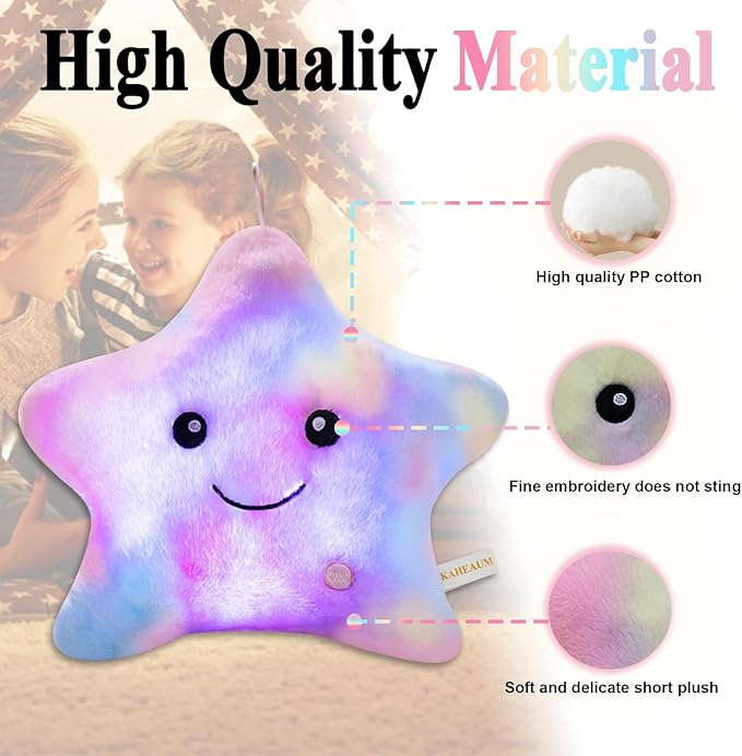 Twinkle Star Pillow LED Night Light Up Stuffed Animals for Girls Kids Pillow Plushies for Boys,Glow Cute Throw Pillows Plush Toy Gifts for Birthday Children Christmas Decor Couch Bed Colorful