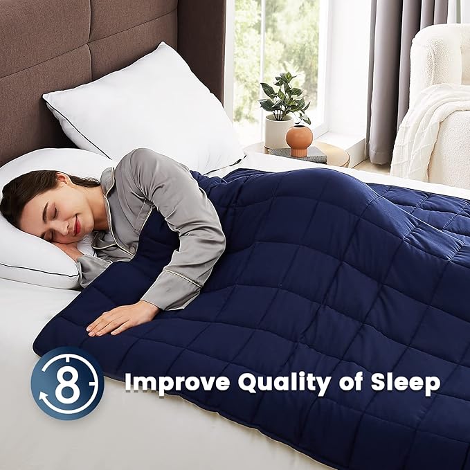 CuteKing Weighted Blanket for Adults (15lbs, 48"x72", Navy Blue) Heavy Blanket for 140-150lbs, Weighted Blanket for Cooling & Heating with Premium Glass Beads, Thick Blanket for Adult All-Season