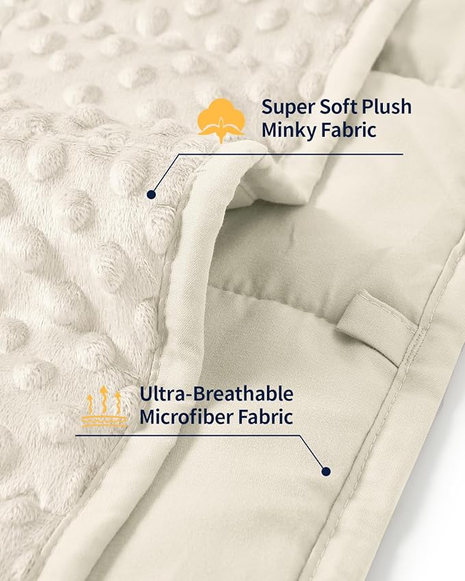 Mr. Sandman Weighted Blanket for Adults Queen Size 20 lbs, Soft Cooling Heavy Minky Blanket for Sleep, Washable Throw Blanket with Glass Beads, 60 x 80 Inches, Ivory