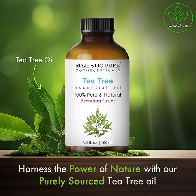 Majestic Pure Essential Oil with Glass Dropper - 100% Pure and Natural - Essential Oils for Diffuser, Aromatherapy, Soap and Candle Making, Tea Tree Essential Oil, Tea Tree Oil, 3.4 Fl Oz
