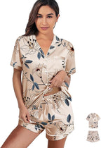 WJing Yi Jia Womens 3Pcs Satin Pajamas Set Floral Silk Pajama Sets Stripe Lounge Set Silky Sleepwear XS-2XL Pjs Long Scarves