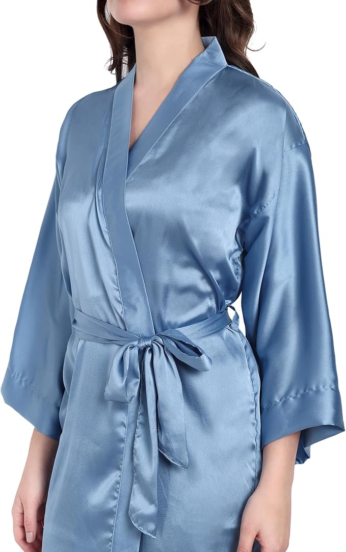 Silk Robes for Women Ankle Length Satin Kimono Robes with Belt Bridemaids Sleepwear Bachelorette Nightgown