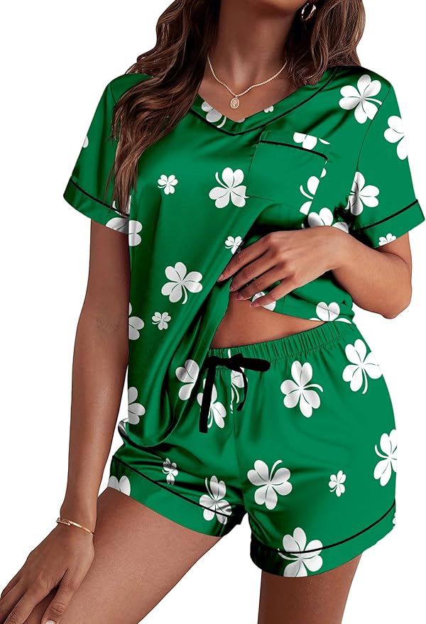 Ekouaer Silk Pajama for Women Short Sleeve Satin Pj Set Two Piece Soft Sleepwear Loungewear, S-XXL