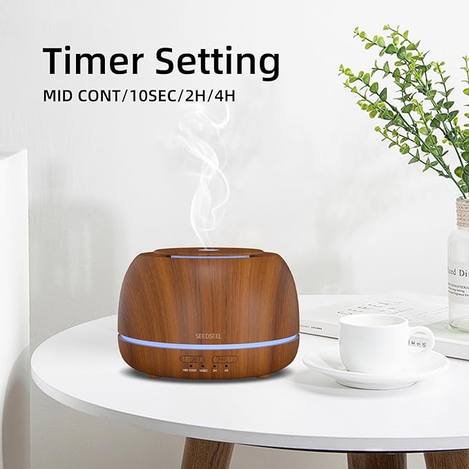 SEEDSEEL 300ML Essential Oil Diffuser with Remote Control,7 LED Colour Lights,4 Timer, Quiet,Ultrasonic Aromatherapy Diffuser for Bedroom, Living Room, Desk,Office