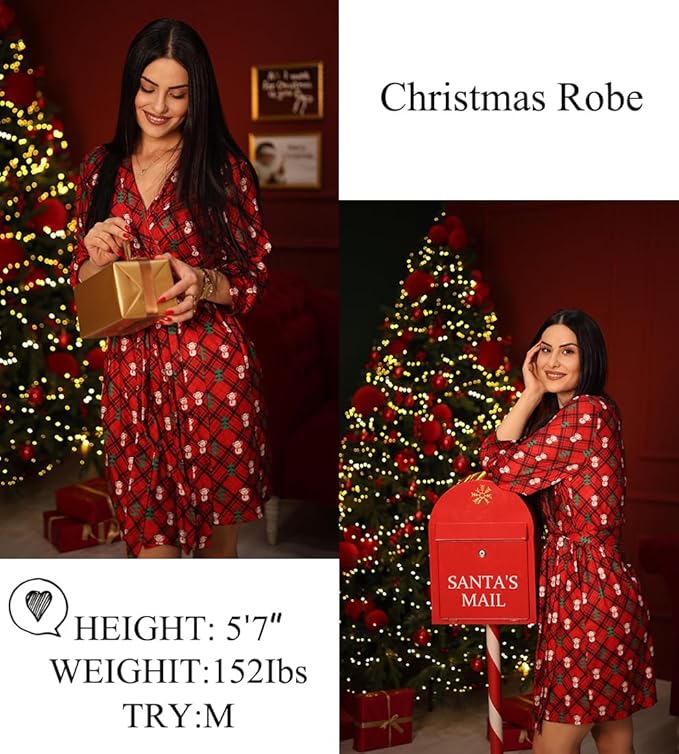 Ekouaer Women‘s Robes Lightweight 3/4 Sleeve Short Knit Bathrobe Soft Knee Length Sleepwear Robes with Pockets S-XXL