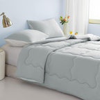 COTTEBED Ultra-Soft Reversible Comforter Set Twin Sized, Jersey Knit T-Shirt Feel Lightweight Cozy Bedding Blanket Quilt for Boy Kids Girl School College Dorm All Season(Twin/TwinXL Light Grey White)
