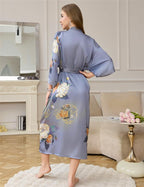 Kihnop Women's Floral Long Kimono Robe Long Satin Robe Long Silk Robe Ladies Kimonos Silky Bathrobe Cover Up, One Size