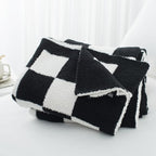 Carriediosa Checkered Throw Blanket 90" X 90" Queen, 400GSM Ultra Soft Microfiber Fuzzy Fluffy Reversible Cute Preppy Knitted Blankets Cozy Plush Fall Throws for Couch, Bed, Sofa, Black