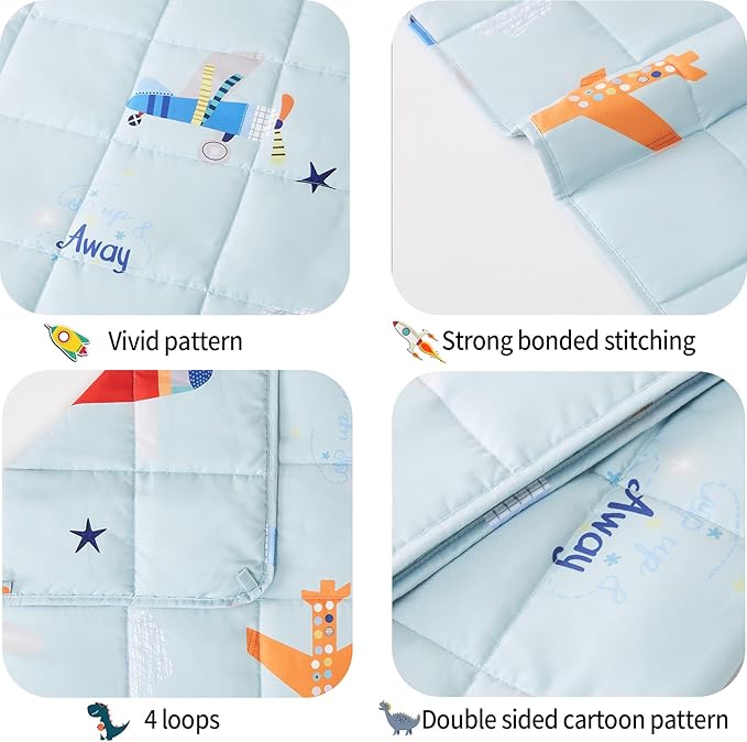 HOSUKKO Weighted Blanket - 3 lbs Blue Airplane Heavy Blanket - Small Size Breathable Blanket(20 * 30 inches, 3 lbs)