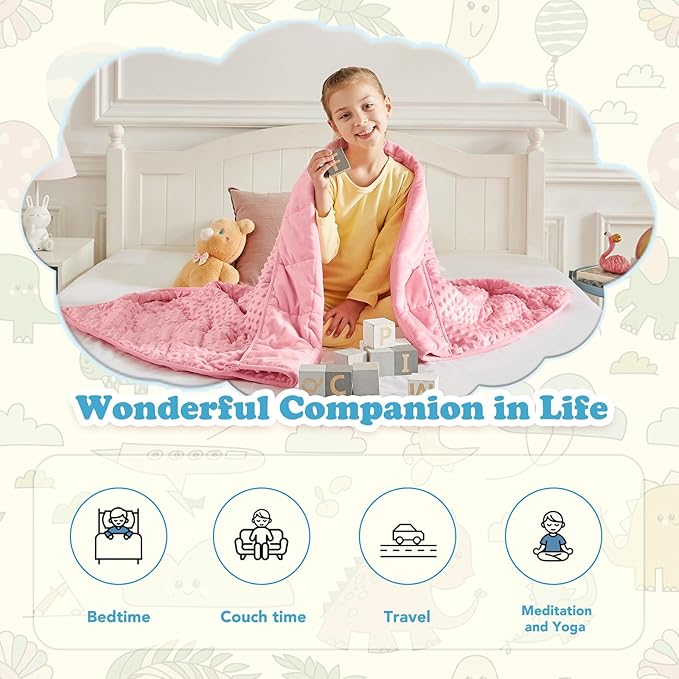 CuteKing Weighted Blanket - Weighted Blanket with Premium Glass Beads - Heavy Blanket Crystal Velvet for Comfortable Rest - Thick Blanket All Season (5lbs, 36"x48", Pink Bubble)